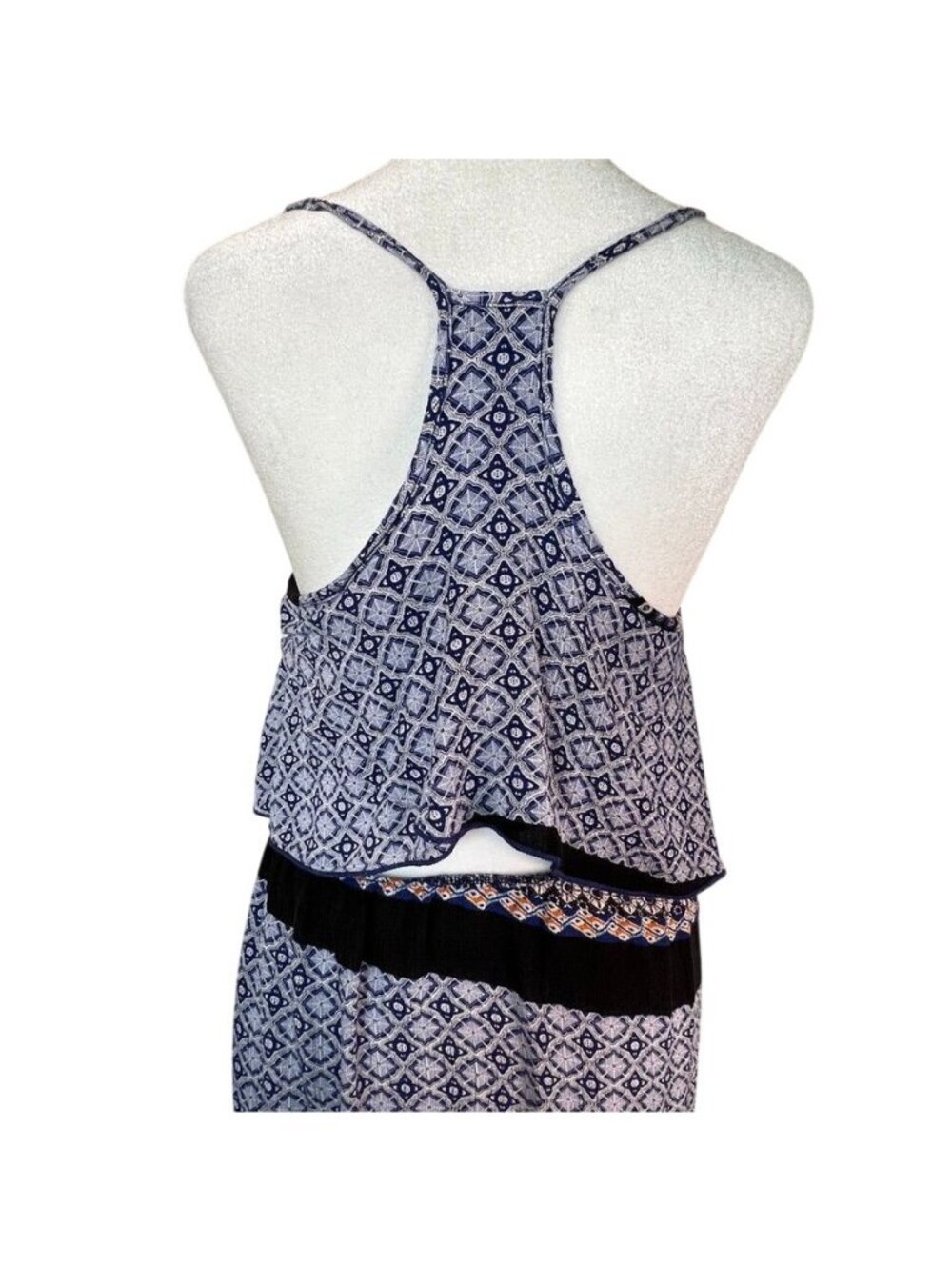 Boho Bali Batik Print Maxi Dress Layered Racerback Sleeveless Sundress Resort - Picture 7 of 15
